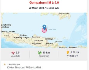Gempa di Perairan Tuban Terasa Hingga Kota Tegal