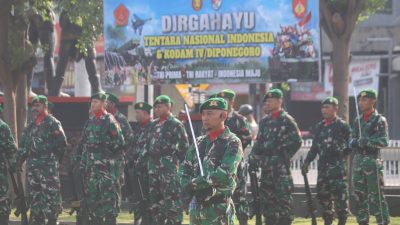 Yonif 407/PK Ikuti Upacara HUT ke-80 TNI se-Jajaran Garnisun Tegal